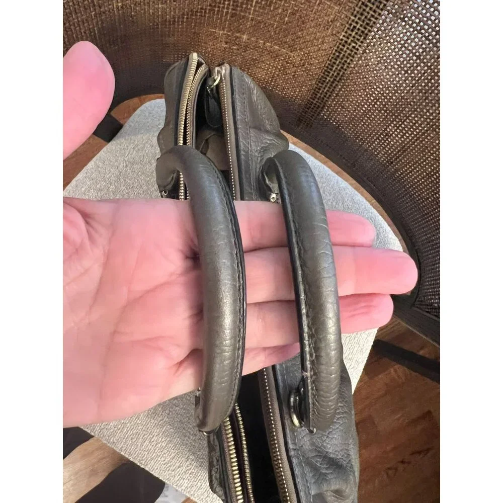 MCM Pebbled Leather Gray Satchel Bag